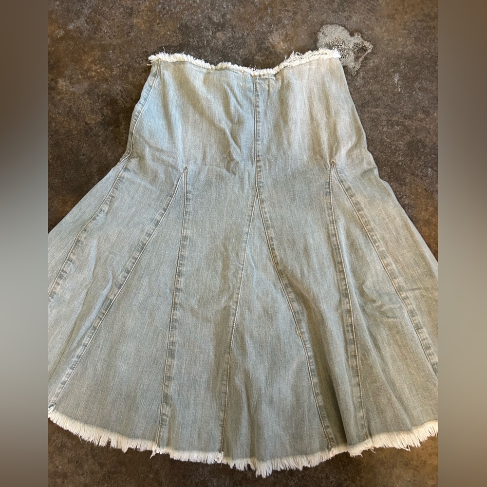 BDG Flowy Soft Denim Frayed Midi Skirt